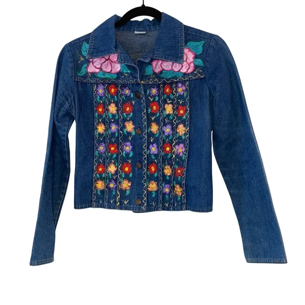 Levi’s Asterisk Vintage Denim Jacket Hand‎ Painted Floral Cropped Boho Medium